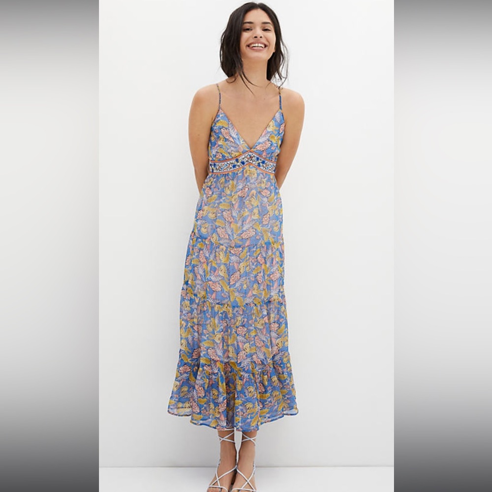 Verb By Pallavi Singhee Size 4 Blue & Yellow Long Dress Anthropologie